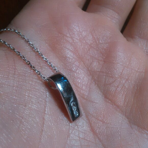 Simulated Diamond Bar Pendant Sterling Silver Necklace - Picture 10 of 13